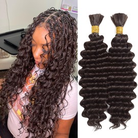 Deep Wave Bulk Braiding Hair for Boho Braids 20 Inch 2 Bundles 200g Dark Brown Curly Boho Hair for Braiding No Weft Wet and Wavy Hair Extensions (#4)