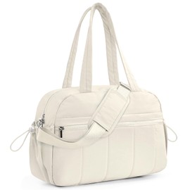 Outplea 20L Gym Bag for Women Girls, Small Travel Duffle Bag with Wet Pocket, Quilted Puffer Bag Carry on Personal Item Bag for Weekend Overnight Sports Airplane Commute Work, White