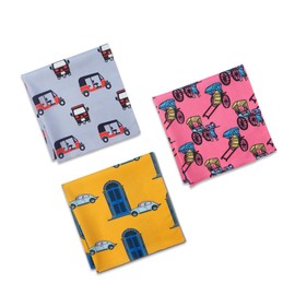 HexaFun 100% Organic Soft Cotton Unisex Handkerchiefs | Multicolor & Trendy Printed Hanky Designs | Soft & Breathable Fabric | Best For Styling & Everyday Use | Pack Of 3 | Travel Bug