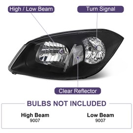 Bincmay LED Projector DRL SEQ Headlight Assembly Fit for 2005-2010 Chevy Cobalt/2005-2006 Pontiac Pursuit/2007-2009 Pontiac G5 Black Housing With Amber Reflector-S