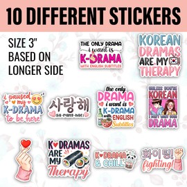 TODOLIA (10Pcs-3in) Funny K-Drama Sticker Pack, Cute Girly Korean Drama Lover Sticker, K-Drama Fan Gift, Korean Movies Kpop Decoration for Laptop Tablet Planner Water Bottle Helmet Car Vehicles