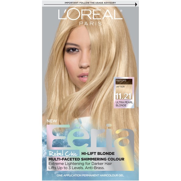 L'Oreal Paris Feria Multi-Faceted Shimmering Permanent Hair Color, 11.21 Bad to the Blonde (Ultra Pearl Blonde), Pack of 1, Hair Dye
