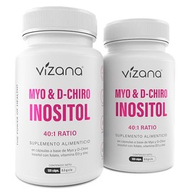 VIZANA NUTRITION Inositol Myo & D-chiro en Cápsulas HPMC Vegetarianas (120 Caps-500 mg) Adicionado con Folato y Vitamina D3 (Pack de 120 caps c/u)