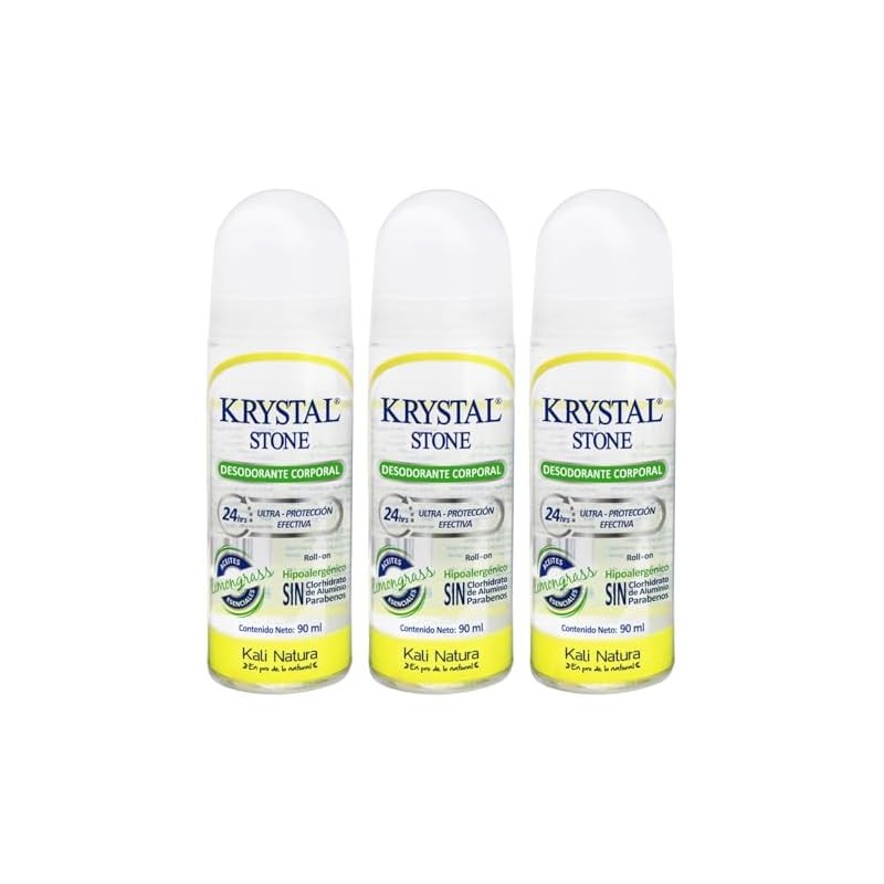 Krystal Stone Desodorante Lemongrass Roll on 90ml 3 Pack