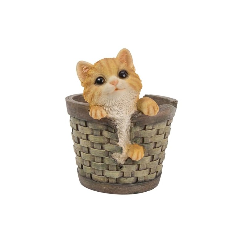 ウービア 花鉢に入る茶トラ子猫 18.7×17×20.2㎝ 人形 フィギュア 置き物 アニマル 動物 ガーデン 装飾