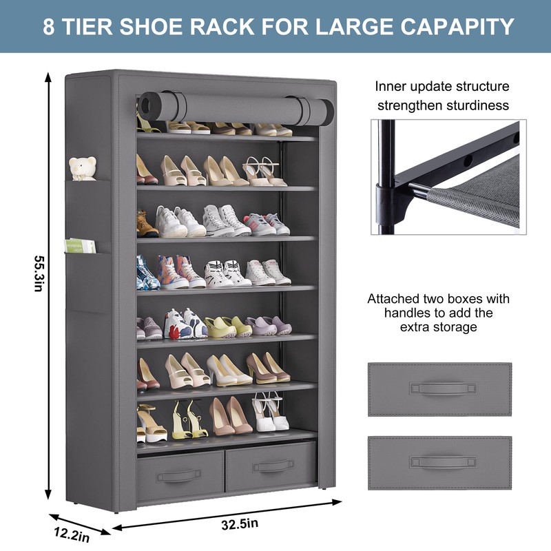 OYREL Shoe Rack Storage Cabinet 32 Pairs Organizer Shelf Tall