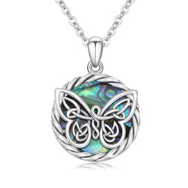 Butterfly Necklace for Women 925 Sterling Silver Celtic Butterfly Pendant Necklace with Abalone Butterfly Jewelry Gift for Women