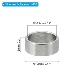 PATIKIL M10 Stainless Steel Spacers, 5 Pcs Metal Spacer Stainless Steel 10.2mm ID x 12mm OD x 5mm L Spacer Screw Standoff Round for 3/8" M10 Screw Bolts