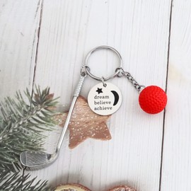 Golfer Gifts Golf Pole & Golf Ball Keyring Dream Believe Achieve Inspirational Gift for Golf Players Golf Lover (UK Dream Achieve KC)