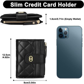 Monedero Pequeño para Mujer, Monedero para Tarjetas de Crédito para Mujeres y Niñas, Cartera Pequeña Plegable con Cremallera, Minimonedero con Ventana para Identificación (Moderno, Negro)