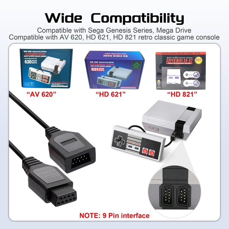 CUENSTOP 9 Pin Controller Extension Cable, Classic Retro Game Controller