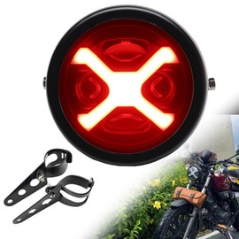 SINLIRU 5.75inch 5-3/4 Black Motorcycle Headlight X Red DRL with Matte Black Housing Bucket 32-40mm Fork Tube Side Mount Brackets Compatible with Motorbikes