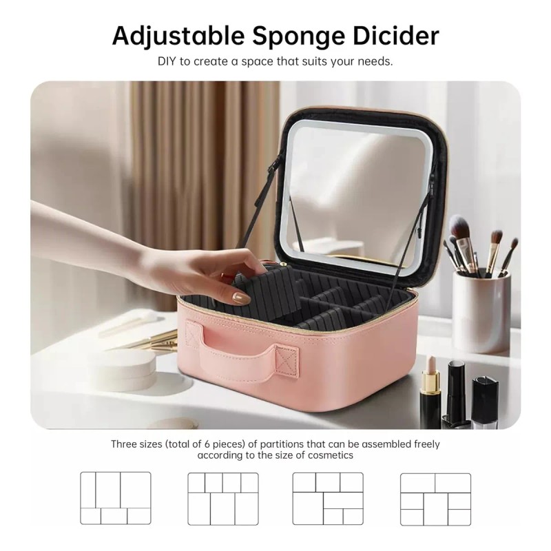 Maletin Estuche De Maquillaje Con Espejo Y Luz Led 3