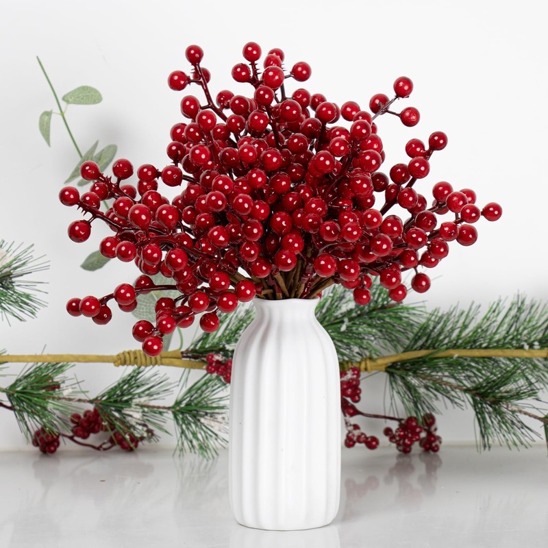 LLZLL 32 Pack Christmas Tree Decorations, Artificial Red Berry Stems