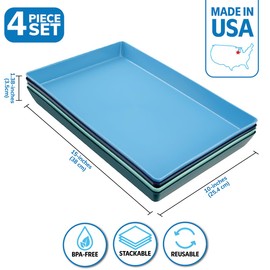 US Acrylic Coastal Plastic Serving Trays (Set of 4) 15” x 10” | Large Unbreakable Reusable Rectangular Party Platters | Serve Appetizers, Fruit, Veggies, & Desserts | BPA-Free & Made in USA