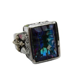 myringshop Royal Lilies Cross Ring Stone Signet Ring Men Women Genuine 925 Silver