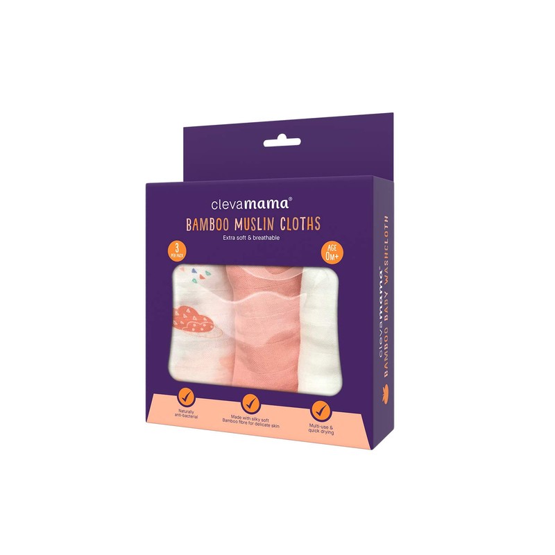 Clevamama Clevamama Bamboo Muslin Cloth Set - Coral (3pk)