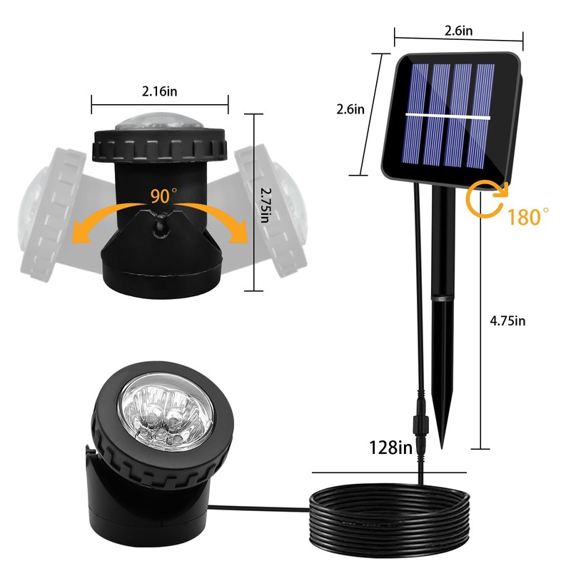 AVEKI Solar LED Landscape Spotlight,Waterproof 6 LEDs Pond Light Underwater