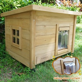 Agitree Outdoor Wooden Pet House, Weatherproof Winter Shelter for Dogs and Cats, Elevated Design with Window (Yellow, 22.56 * 17.71 * 16.73)