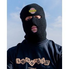 Genuine Mexican Embroidered Three Hole Ski Mask Full Face Cover Knitted Embroidery Warm Graphic Balaclava (Black)