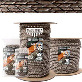 Three Vikings Paracord Rope - 100% Nylon 11 Strand Core - Type IV 750lb - Stronger Than Paracord 550 Cord - Made in USA - Available in Continuous Spools and Many Colors - - TP750-Desert Camo-500