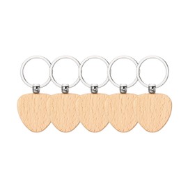 PATIKIL Heart Shape Wood Keychain Blank, 5Pcs Unfinished Wooden Blanks Wood Key Chain Bulk for Pet Tags DIY Gift Crafts, Wood Color