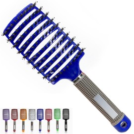 Pop Magic Detangling Hair Brush, Detangle Hair Brush for Women and Kids, Boar Bristle Hair Brush, Paddle Hair Brush Detangler for Blow Drying, Wet Hair, Long, Thick, Curly (Blue)