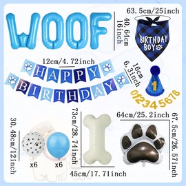 Dog Birthday Party Supplies Dog Puppy Birthday Banner Balloons Hat with Number Bandana Woof Balloons for Pets Decorations