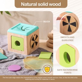 Promise Babe Wooden Baby Tissue Box Toy - Montessori Tissue Box Toy for Babies 12 Months with 3 Shape Blocks & 8 Silk Paper, Baby Boy Girl Gifts for Babies 12 18 Months Old Birthday Children Day