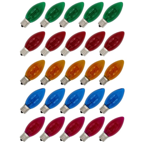 Box of 25 Random Blinking C9 Light Bulbs - Transparent