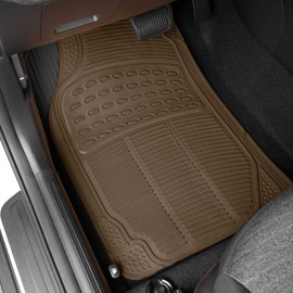 BDK OF-554 Rubber Car Floor Mats, Universal Front & Rear Combo Set with Trunk Cargo Mat Liner for Car Sedan SUV Van, Heavy Duty All Weather Trim to Fit Black