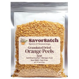 SavorSatch Dried Orange Peel Granules - 6 oz Stand-Up Resealable Pouch | Certified Kosher, Non-GMO | Product of Spain | Fresh and Zesty Citrus Flavor for Cooking, Baking, and Beverages