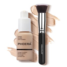 PHOERA 30ml Foundation Liquid, Foundation Full Coverage 24HR Matte Oil Control Concealer Liquid Foundation With foundation Brush,Soft Matte Full Coverage Foundation and Concealer (102)