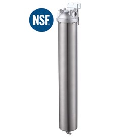 Amwater NSF/ANSI 42 Stainless Steel Whole House Water Filter Housing, 20" x 2.5" Sediment Water Filter System for Heavy Duty, Well & City Water, 1" NPT Port, Drain Valve Style A