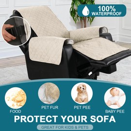 Turquoize 100% Waterproof Power Lift Recliner Cover for Elderly Non Slip Recliner Slipcovers for Power Lift Recliner Chairs Recliner Protector for Elderly,Kids,Dog (Power Lift Recliner 22", Ivory)