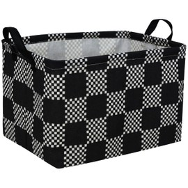 Essme Rectangular Boys Basket,Kids Storage Basket with Handles for Room Decor, Toy Box,Car Storage Bin（Black grid）