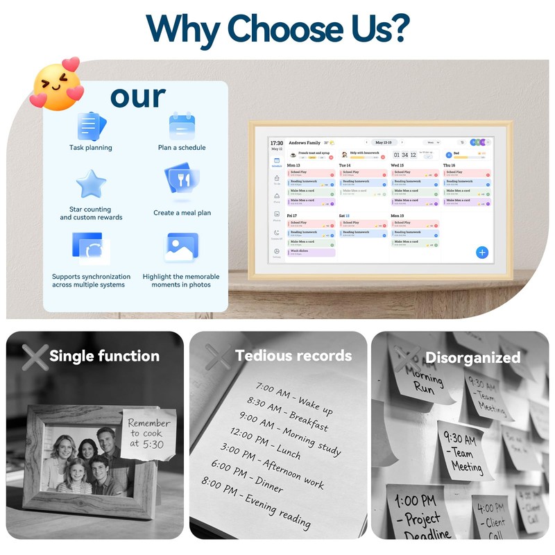 15.6” Smart Family Calendar & Chore Chart with Touchscreen –