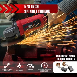 PROMAKER 9 inch Angle Grinder, 17.2 AMP, 6300 RPM, Industrial Electric Angle Grinder with 2 Extra Carbon Brushes, the rear and side handle can rotate, 2 Years Warranty.
