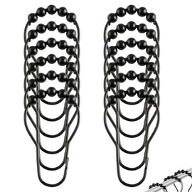 Heavy Duty Shower Curtain Hooks Rust Proof - 12 Pack Metal Shower Rings with Anti-Slip Roller, Secure Lock Hooks for Bathroom Rods (Black)