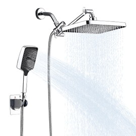 Shower Head with Handheld Water Spra High Pressure Showerhead Combo with Arm for Bathroom Accessorie Home Decor Adjustable Dual Shower with Anti-Clog Nozzles Silver Chrome