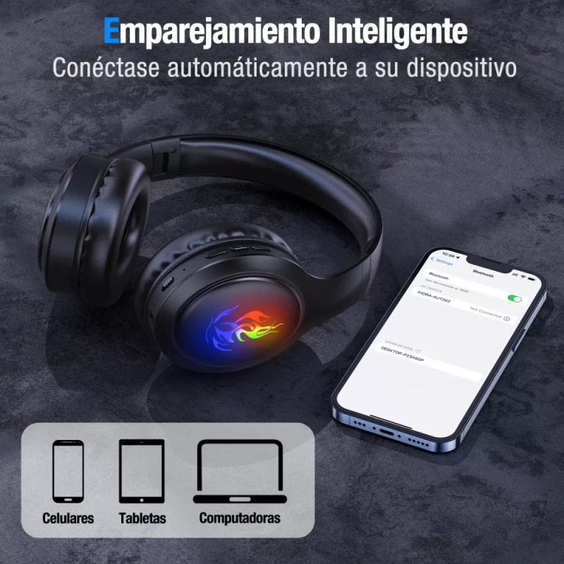 1Hora Audífonos Inalámbricos 1hora Diadema Bluetooth Aut202 Color Negro Luz