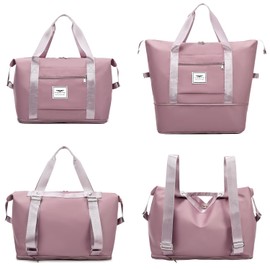 FIORETTO Womens Expandable Gym Tote Bag Duffle Bag with Wet Pocket, Travel Bag Weekend Overnight Bags with Double Shoulder Strap, Water-resistant Carry On Bag Hospital Holdalls for Women Pink