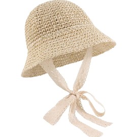 Aiyomimo Straw Hat, Soft Foldable Baby Sun Hat for Girls, Breathable Cap for Summer, Beach, Outdoor Play, beige, 1 - 2 years