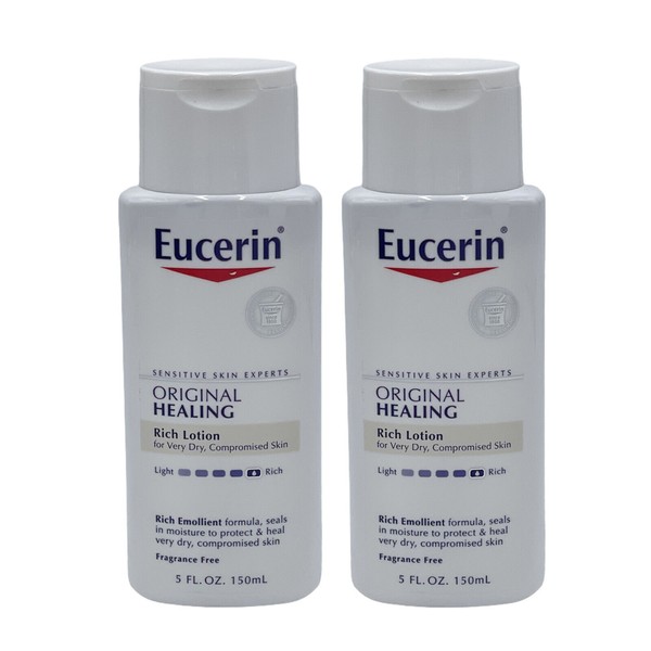 2 Pack Eucerin Original Healing Rich Lotion Fragrance Free Very Dry Skin 5 oz