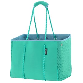 QOGiR Neoprene Multipurpose Beach Bag Tote Bag (LIGHT GREEN AND BLUE Large) …