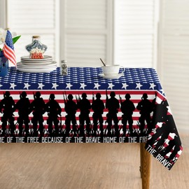 Horaldaily 4th of July Tablecloth 60×120 Inch Rectangular, Veterans Day Decorations Table Cloth Patriotic Soldier Table Cover Patriotic Party Supplies for Home Dining Room Kitchen