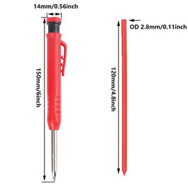 Deep Hole Marker Pencil with Refills, Long Nose Deep Hole Mechanical Pencil Marker with Integrated Sharpener for Drawing, Scribing, Woodworking (Black)