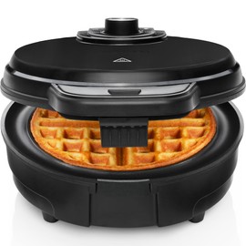 Chefman Anti-Overflow Belgian Waffle Maker w/Shade Selector, Temperature Control, Mess Free Moat, Round Iron w/Nonstick Plates & Cool Touch Handle, Measuring Cup Included, Black