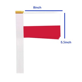 25 Packs Small Poland Flags on Handheld Stick，Miniature Polish Flag for Outside,4x6 Inch Mini Hand Held Banner with Golden Topper,Patriotic Decorations