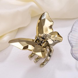 2Pcs Clear Butterfly Hair Claw Clips, Medium Acrylic Hair Clips Non-Slip Beautiful Hair Accessories for Girls and Women Cute Hair Clips (Gold)
